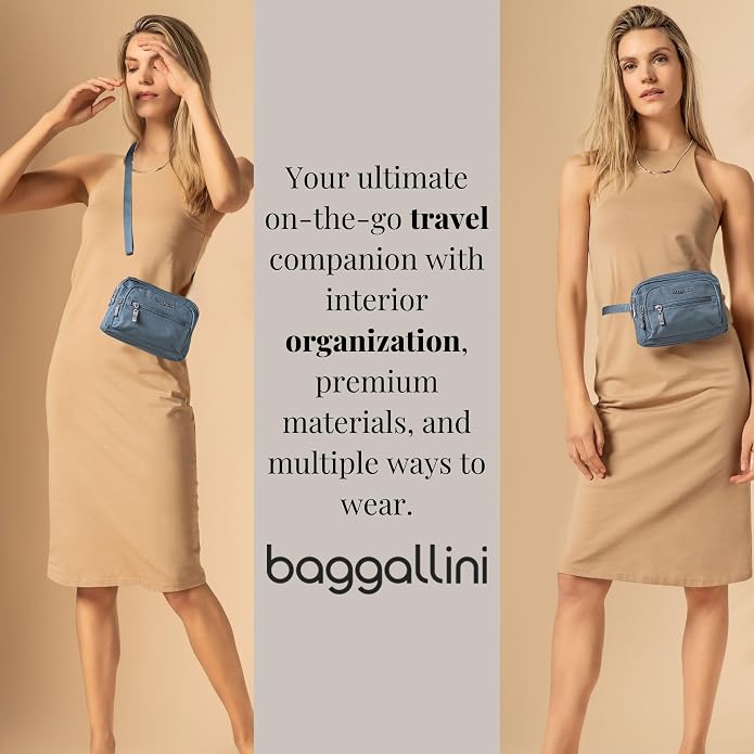 Baggallini Triple Zip Small Crossbody Bag for Women - Lightweight Convertible Fanny Pack Belt Bag