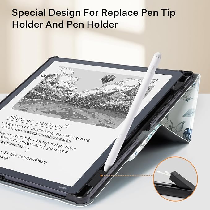 CoBak Case for 11" Kindle Scribe 3rd Generation 2025, Kindle Scribe Colorsoft with Two Viewing Angles - All New PU Leather Cover with Auto Sleep Wake, Pen Holder. Blue Blossom