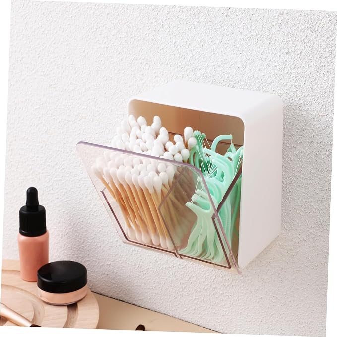 Healifty 4pcs Desktop Cotton Swab Dispenser Makeup Remover Cotton Balls Holder Lid 2-compartments Storage Box