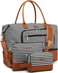 Weekender Bags for Women Travel, Under Seat Carry On Bags for Airplanes Overnight Bag with Shoe Compartment Luggage Sleeve, Foldie Travel Tote Bag Hospital Bag, Travel Gifts, Black Strip