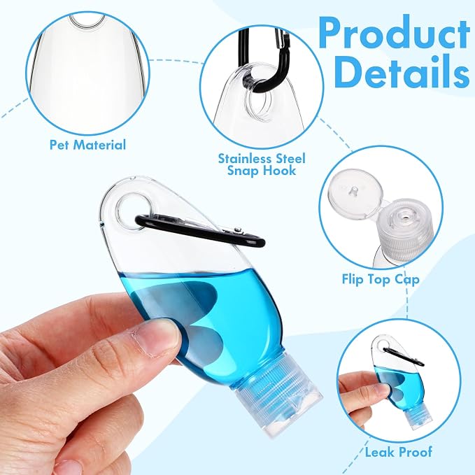 Yalikop 100 Pcs Traveling Bottles with Keychain 1oz Clear Plastic Keychain Bottle Leakproof Refillable Empty Keyring Container Liquid Packing Container Portable Bottle with Clear Lid for Liquid Cream