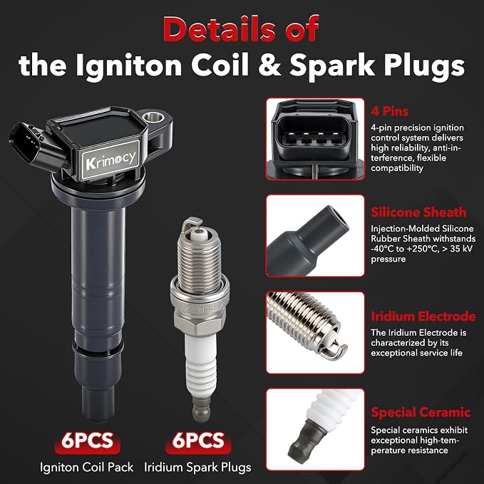 UF495 Ignition Coil Packs and Iridium Spark Plugs Compatible with Toyota Camry Matrix Solara Tacoma Tundr 4Runner Corolla, Lexus IS GS RC F, Scion xB, Set of 6
