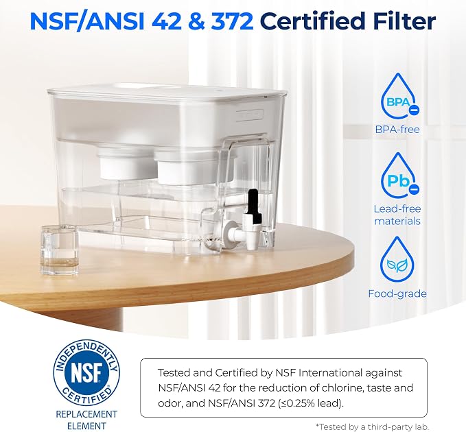 Waterdrop WFD-22L-DF Water Filter Dispenser, 40-Cup Water Purifier, 2 Built-in Filters, 8X Faster Filtration, 400-Gallon Lifespan, 10X Longer Lifetime, Reduces Chlorine, PFOA/PFOS, White