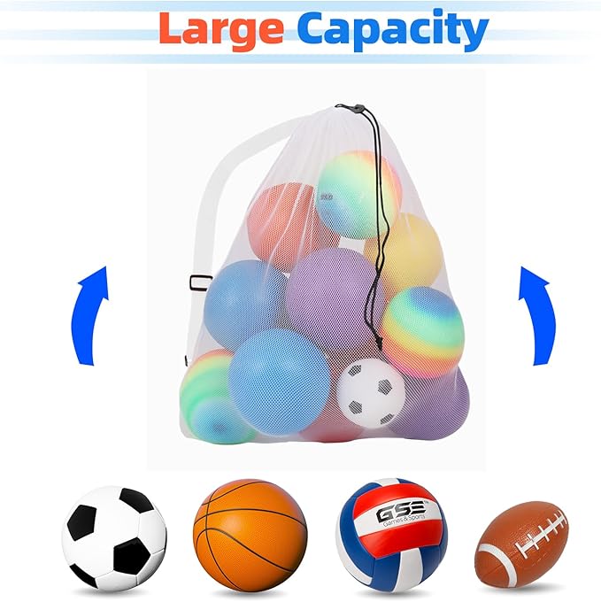 GSE Games & Sports Expert 24x36/30x40 X-Large Mesh Sports Equipment Drawstring Bag for Soccers, Basketballs, Footballs