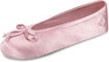 Isotoner Women's Satin Ballerina Slippers with Classic Ribbon Bow and Suede Sole