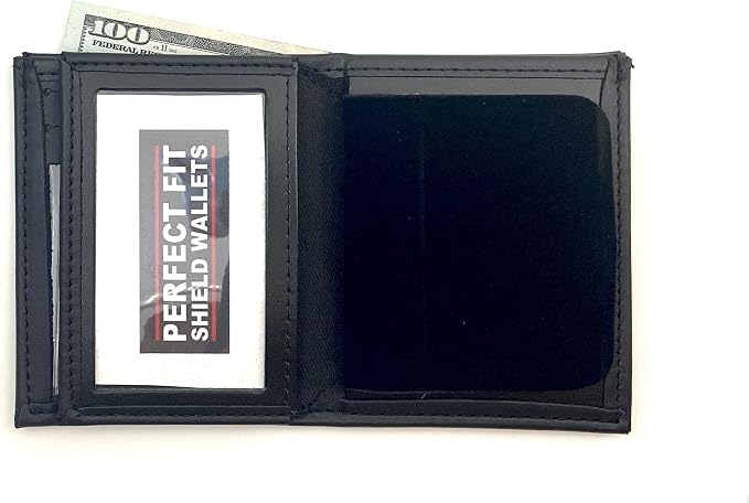 Perfect Fit Shield Wallets Eagle Top Badge Wallet Police Shield Security Fits for Blackington 296 Security Style Badge Bi-Fold Hidden Badge Wallet Leather Black (Cutout PF209)