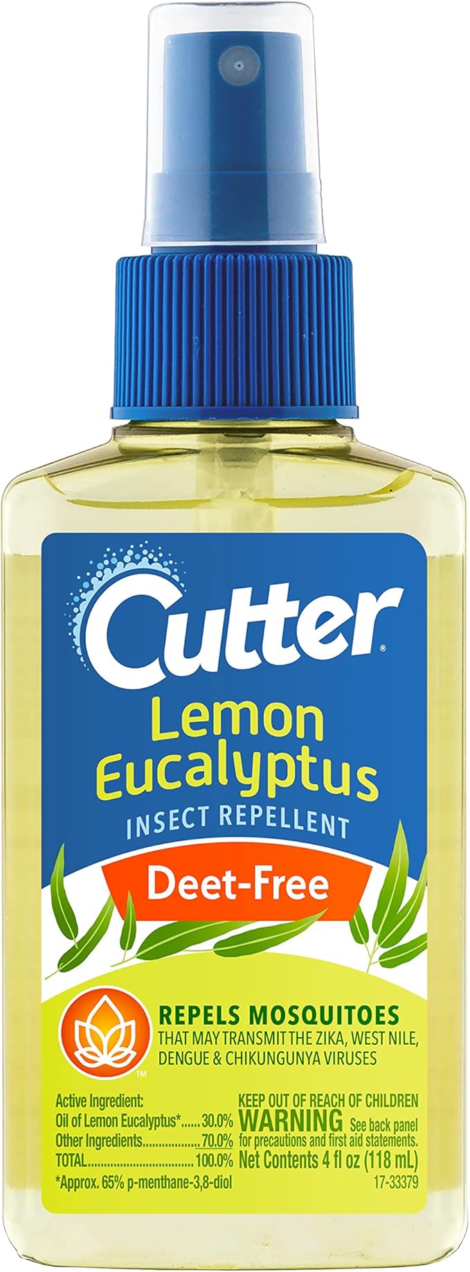 Cutter Lemon Eucalyptus Insect Repellent 4 Ounces, DEET-Free Pump Spray
