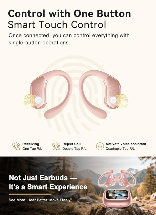 jaddsa Bluetooth 5.4 Wireless Earphones with Touchscreen Control, ENC Call Noise Cancellation, Rich Bass Audio, 5 Sound Modes for Gym, Running & Travel – Pastel Pink
