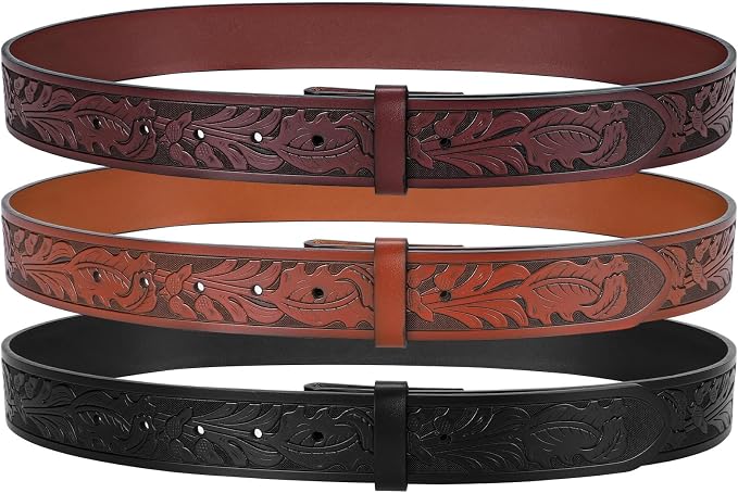 SANSTHS 3 Pack Western Belts for Men Woman without Buckle, Cowgirl Cowboy Belt for Buckle Western Leather Belt for Jeans