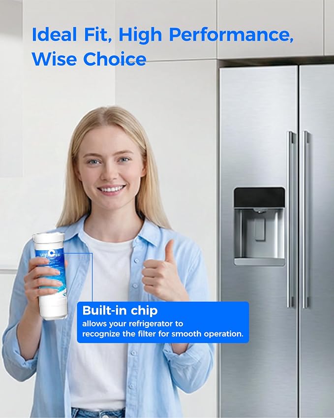Waterdrop XWFE Refrigerator Water Filter, Built-in Chip, Replacement for GE® XWFE, XWF, Compatible with GNE27, GFE26, GDE25, GSS25 and PSE25 Series, NSF 42 & 372 Certified