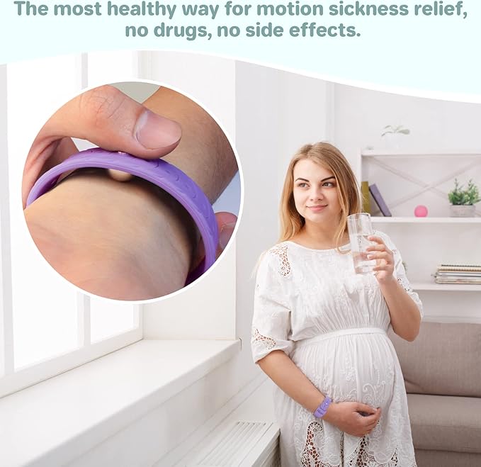 Motion Sickness Bracelets Wristband Sea Sickness for Adult Kids & Pregnant Women, Acupressure Anti Nausea Wristbands for Car Sea Air Cruise Travel Sickness, Relief Motion/Morning Sickness - 2 Pairs