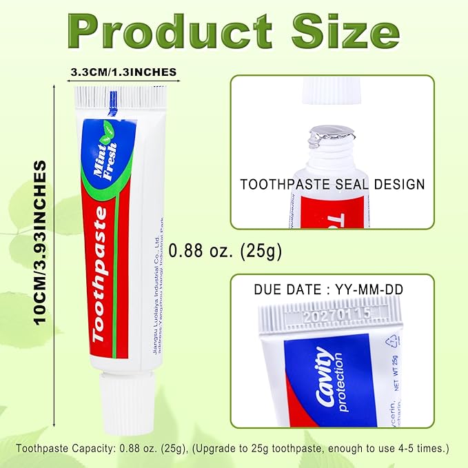 200 Tubes Bulk Travel Size Toothpaste, Miniature 0.88 oz (25 g) Small 1.3x3.93 Inches Peppermint Mini Disposable for Hotel, Guests, Homeless, Charity