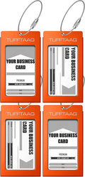Luggage Tags Business Card Holder by TUFFTAAG - Durable Travel ID Bag Tag, Amber, 4 Pack