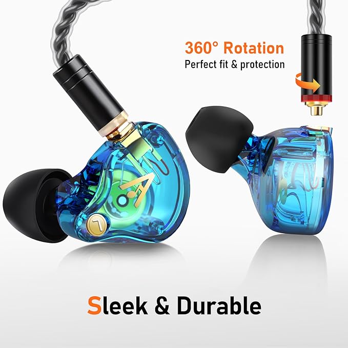 Vibes 202M Wired Earbuds - HiFi in Ear Monitor Headphones - Noise Isolating Ear Buds w/ Mic - Clear Sound, Deep Bass & Comfort-Fit Gaming Earphones - MMCX to 3.5mm & Silver Plated Cord, Carrying Case