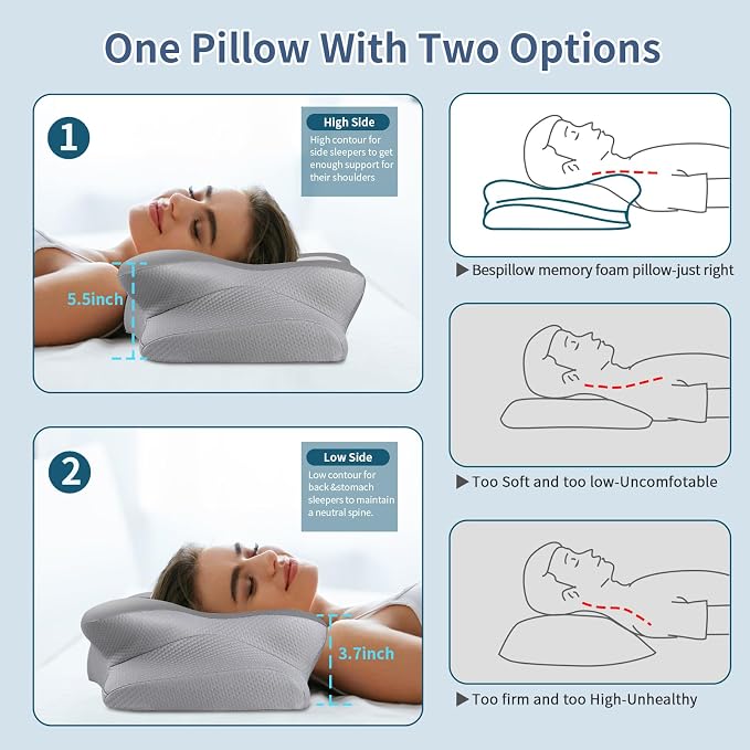 Cervical Neck Pillow for Pain Relief, Ergonomic Memory Foam Support Pillow | Orthopedic contour cervical pillow, made of premium cooling memory foam. Ideal for side, back & stomach sleepers