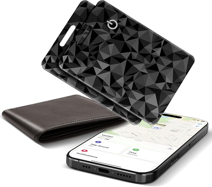 Wallet Tracker Card for Apple Find My (iOS Only), Ultra-Thin Bluetooth Tracker Smart Card Wallet Finder, IP68 Waterproof Slim Item Locator for Wallets, Keys, Passport & Luggage Tags (Diamond Black)