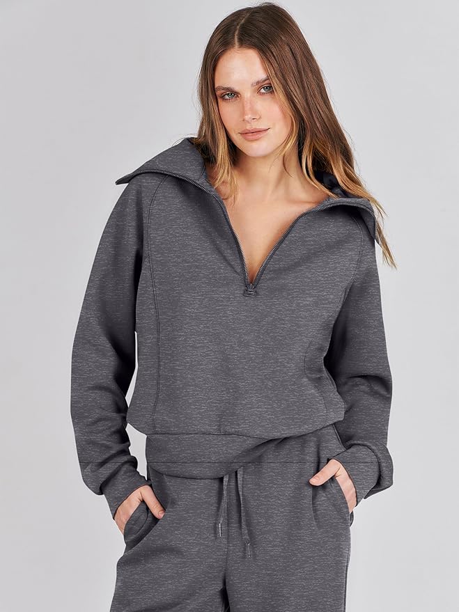 ANRABESS Women’s 2 Piece Outfits Half Zip Sweatshirt & Wide Leg Pants Airport Travel Lounge Matching Sets Sweatsuits Clothing
