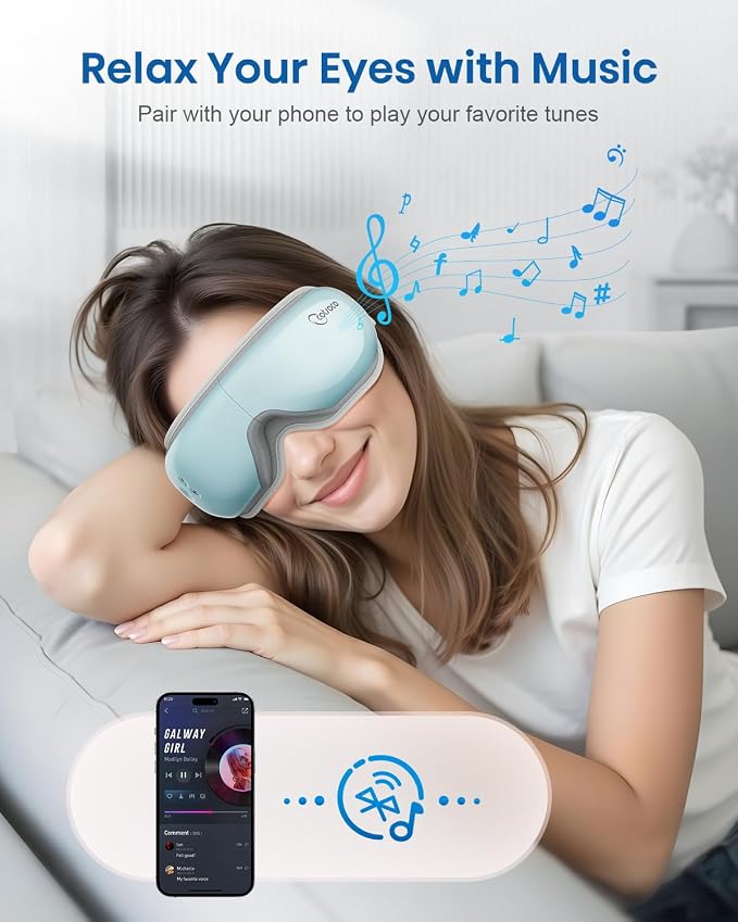 cotsoco Eye Massager with Heat, Remote, and Compression, Adjustable Foldable Sleep Mask for Relaxing Eyes and Better Sleep, Migraine Relief Device, Birthday Gifts for Women Men Her Him-Blue