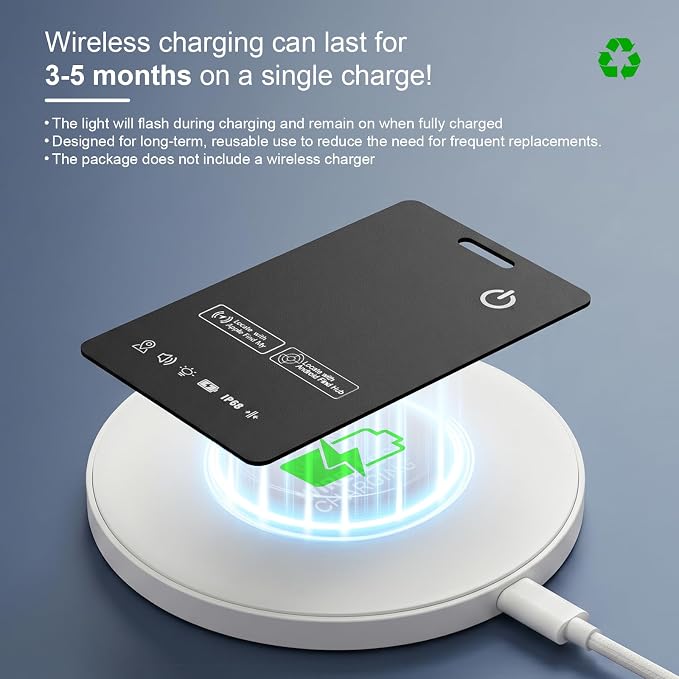 AirTag Card Pro Wallet Tracker 1.6mm for Android & iOS, Dual System Rechargeable Smart Card Work with Google Find Hub or Apple Find My APP, Item Finder Locator for Luggage/Suitcase/Bags. 1 Pack