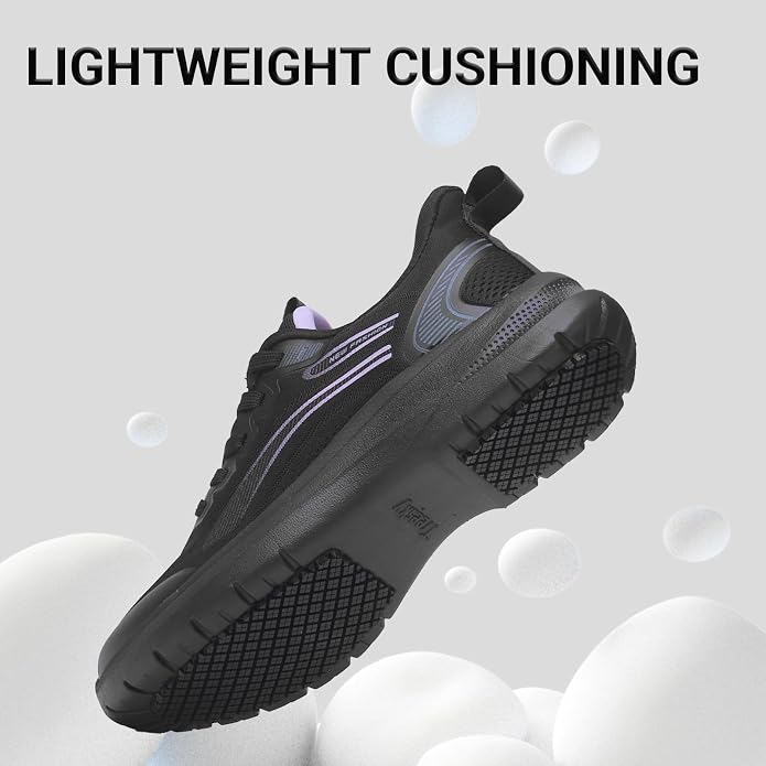 Treesky Black Non Slip Work Shoes for Women, Restaurant & Kitchen Sneakers | Slip resistant soles, lightweight cushioning, breathable knit, removable insole, for nursing, food service & long shifts