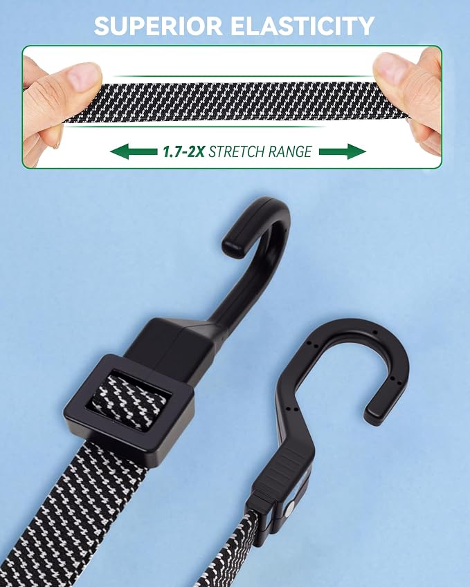 6 Pcs 40 Inch Flat Adjustable Bungee Cords with Hooks, 3X Faster to Adjust The Length, Lucky Straps Black Heavy Duty Bungee Straps for Cargo, Bike, Cart, Tent, Truck, Camping, Outdoor, etc