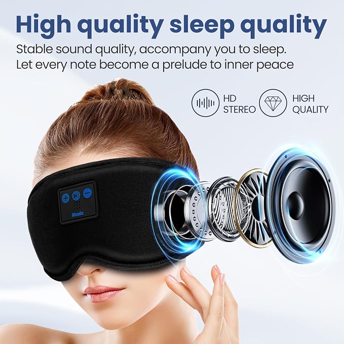 Sleep Headphones, HILDCROA Sleep Mask with Bluetooth Headphones, Sleeping Headphones for Side Sleeper, Bluetooth Eye Mask for Sleeping, Meditation & Travel