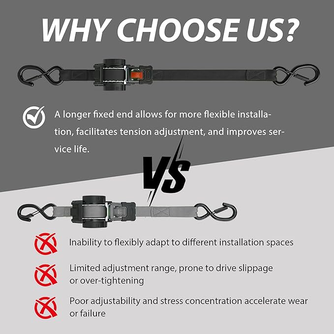 Retractable Ratchet Straps 1" x 13Ft, Heavy Duty Self Retracting Tie Down Straps, 1800lb Break Strength Auto Retract Cargo Straps for Truck, Trailer, Motorcycle, ATV, UTV, (Black, 4 Pack)