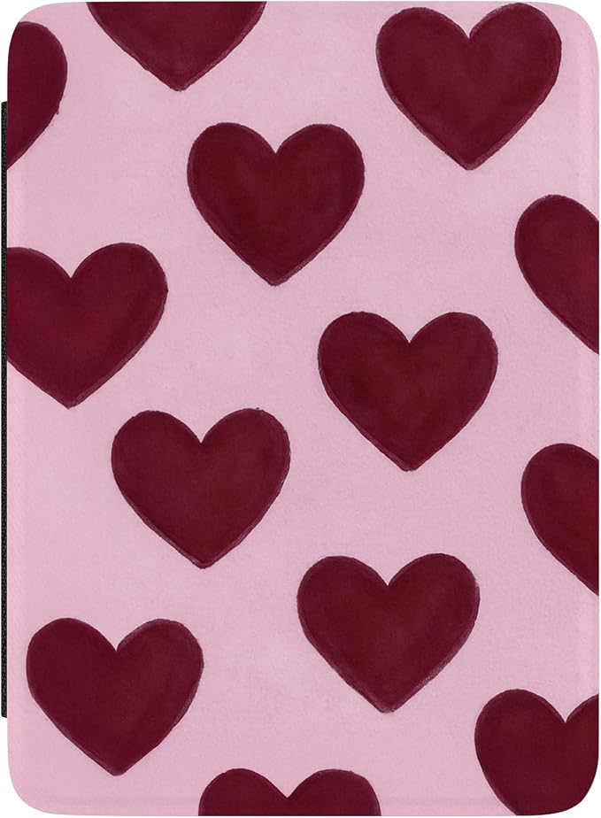 Casely Kindle Case | Whole Lotta Love | Plum Hearts | Compatible with 7” Kindle Colorsoft and 7” Kindle Paperwhite (12th Gen)