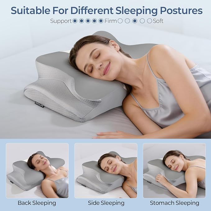 Cervical Neck Pillow for Pain Relief, Ergonomic Memory Foam Support Pillow | Orthopedic contour cervical pillow, made of premium cooling memory foam. Ideal for side, back & stomach sleepers