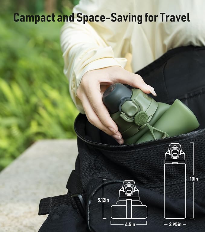 TakeToday Newly Upgraded Collapsible Water Bottles 32oz and 20oz, Compact Foldable Travel Bottle, TSA-Approved Leakproof Silicone Water Bottle for Hiking, Travel, Outdoors