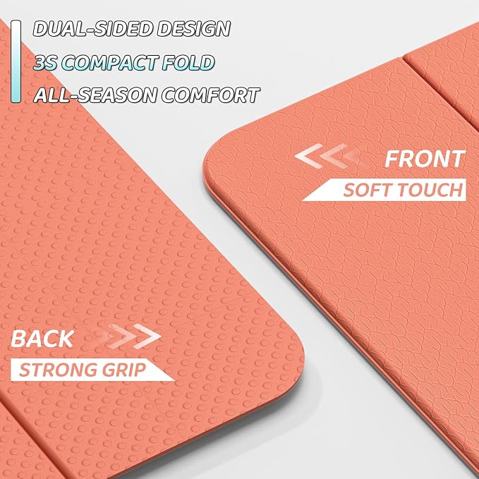 ILILI Foldable Yoga Mat 71 * 24 * 0.3'' - TPE Non-Slip Fitness Mat for Home，Waterproof & Lightweight (2lb) for Home Gym, Pilates & Stretching,Fitness Workouts