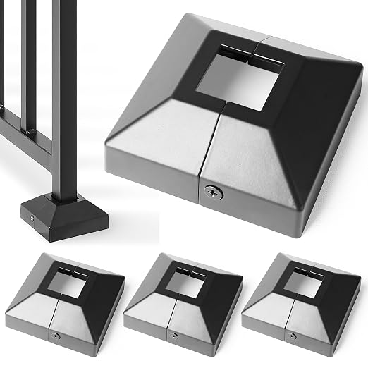 1.25" Split Type Post Skirt for Indoor/Outdoor Iron Deck Railing, Stair Post Base Decorative Covers (4Pack-Black)