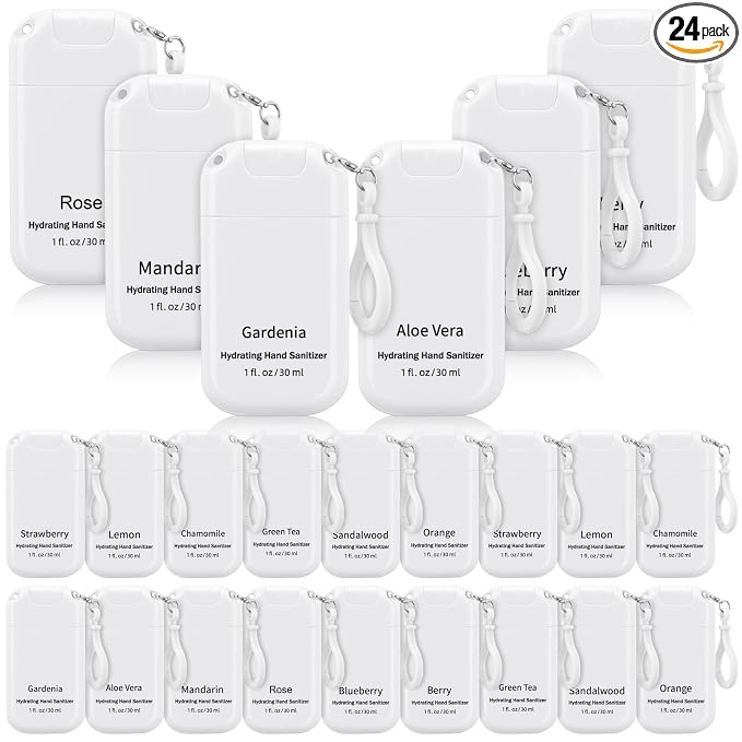 24 Pack White Mini Hand Sanitizer Spray Keychain Thank You Hand Sanitizer Mist Travel Size Bulk Employee Appreciation Gift for Team Coworker Scent Moisturizing Hydrating for Gym Purse Backpack