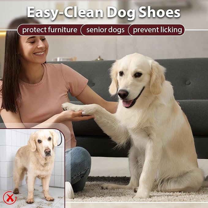 Dog Suspenders Boots, Winter Snow Shoes for Medium Dogs, Waterproof Dog Boots for Rain Mud, Anti-Slip Stay-On for Active Dogs, Adjustable Reflective Paw Protector for Walking Hiking, L Black