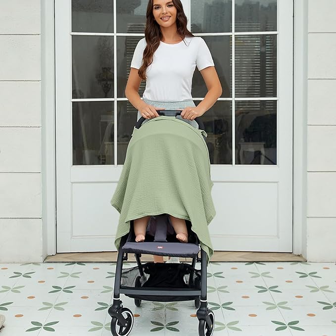 Muslin Nursing Cover for Baby Breastfeeding, Breathable 100% Cotton Breastfeeding Cover with Rigid Hoop for Mother Nursing Apron (Sage Green)