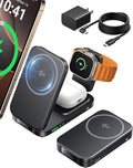 INIU 3 in 1 Foldable Wireless Charging Station, Original Qi2 Certified 15W Fast Mag-Safe Charger Stand for iPhone 17 16 15 14 13 12, Apple Watch, AirPods, Ideal for Travel Office Desk Accessories
