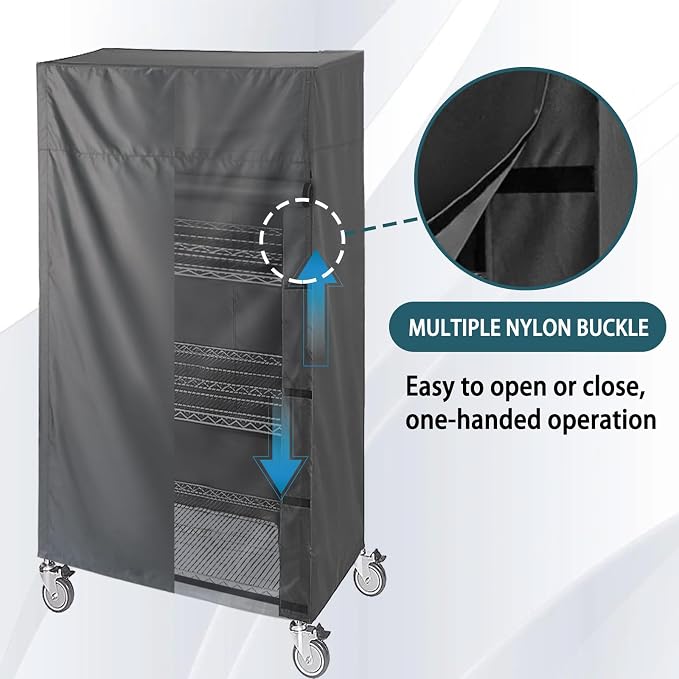 Storage Rack dust Cover, Fits 23.2"W x 13.4"D x 48"H Shelving Unit | Waterproof Wire Shelf Cover, nylon with Hook and Loop Closure, Ideal for Warehouse, Basement, or Kitchen, Black (No Shelves)