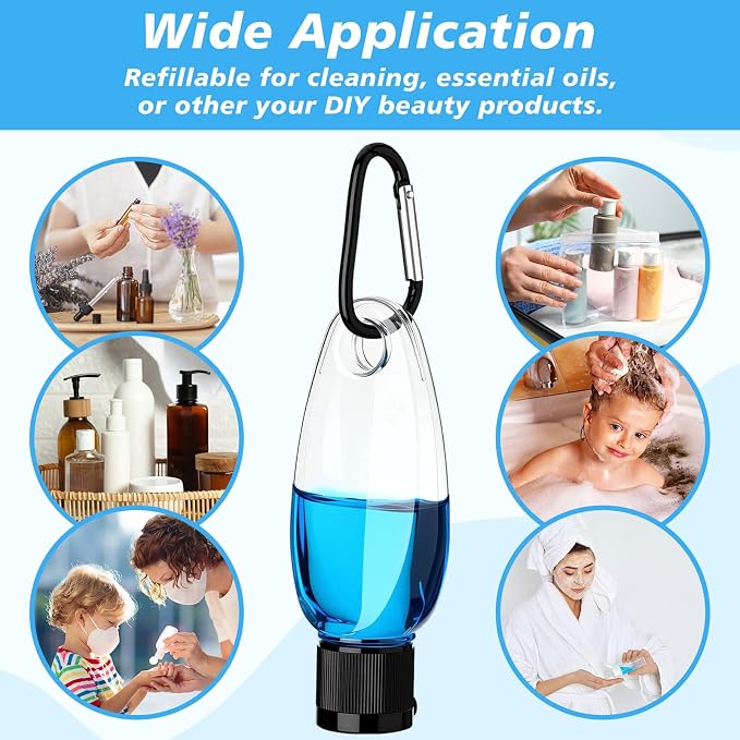 Yalikop 100 Pcs Traveling Bottles with Keychain 2oz Clear Plastic Keychain Bottle Leakproof Refillable Empty Keyring Container Liquid Packing Container Portable Bottle with Lid for Liquid Cream