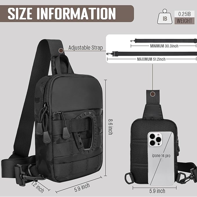 DEYACE Small Sling Bag for Men, Tactical Inspired Waterproof Utility EDC Mini Crossbody Chest Bag for Travel Work Sport