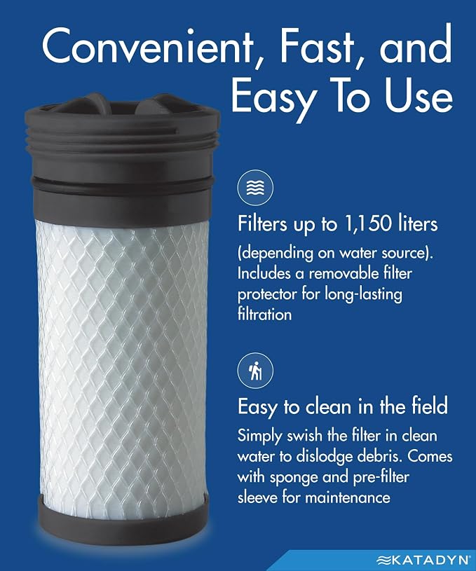 Katadyn Hiker Pro Replacement Cartridge with Field Maintenance Kit, Glass Fiber Microfilter Element for Hiker and Hiker Pro Water Filters, Backpacking Hand Pump Filter Cartridge | Glass Fiber Microfilter Element for Hiker and Hiker Pro Water Filters, B...