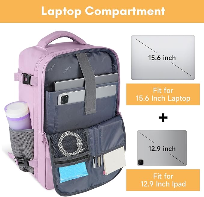 Taygeer Large Backpack for Women Travel Bag, Luggage Backpack for College Women with 15.6inch Laptop Compartment & Shoe Pouch, Carryon Bag for Airplane Business Travel Essentials, Orchid Purple