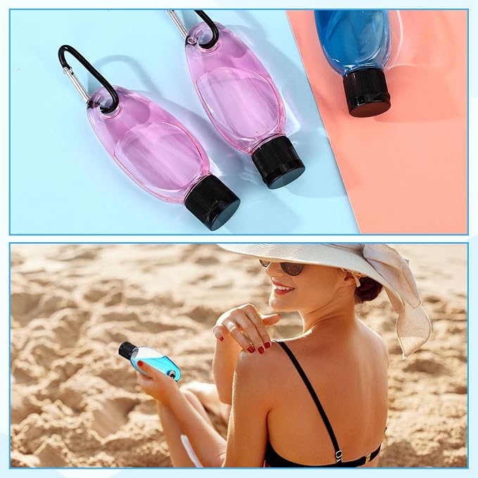 Yalikop 100 Pcs Traveling Bottles with Keychain 2oz Clear Plastic Keychain Bottle Leakproof Refillable Empty Keyring Container Liquid Packing Container Portable Bottle with Lid for Liquid Cream