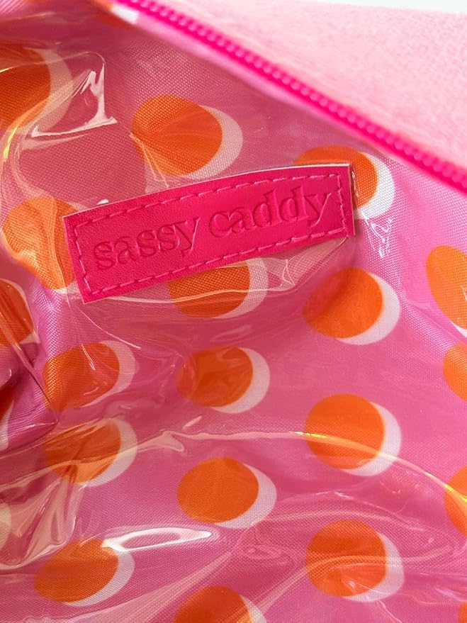 Sassy Caddy Pink Terry Cloth “GOLF” Pouch – Soft Terry Accessory Bag for Women Golfers | Water-Resistant Interior for Sunscreen & Makeup | Stylish Golf Gift for Ladies