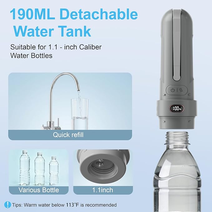 Electric Portable Bidet for Business & Camping, Whisper-Quiet Handheld Sprayer with 3 Pressure Modes, 1600mAh USB-C Rechargeable, IPX7 Waterproof (Gray)