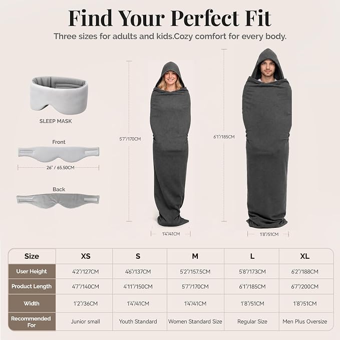 Sleep Pod Set for Deep Sleep - Wearable Sleeping Bag with Soft Weighted Warm Fabric & Premium Eye Mask, Cozy Slumber Wrap for Home Lounging, Camping & Long Travel, Restful Sleep Companion Combo