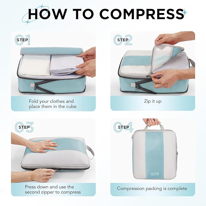 10 Set Compression Packing Cubes for Travel Essentials,Compressible Expandable Packing Cubes for Suitcase,OlarHike Luggage Garment Bags for Travel,Handy Helper for Organizing Clothes(Blue Gray)