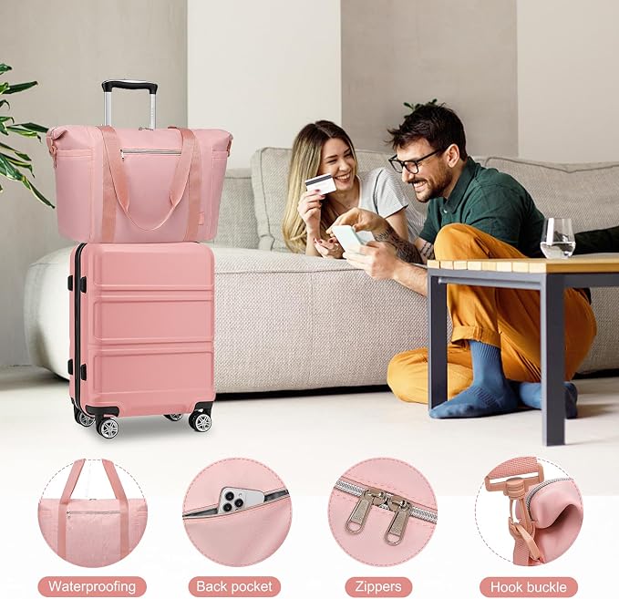 Kono Suitcase Set 2 Piece Carry On Lightweight PC+ABS Hardside Luggage with TSA Lock Spinner Wheels (Nude, 20in)