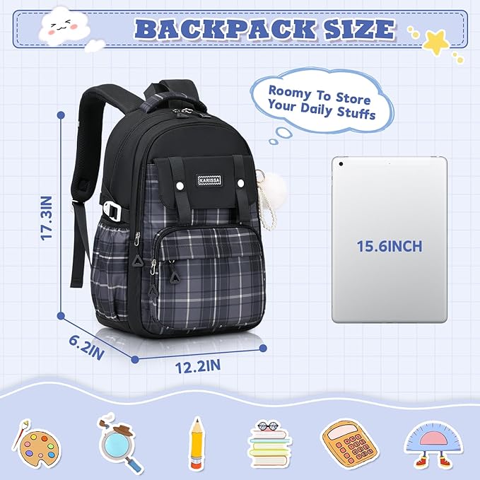 MUSEVOS Girls Backpack, Ideal School Backpack for Girls from Elementary to Teen Years, Kawaii Bookbag Cute Large Capacity