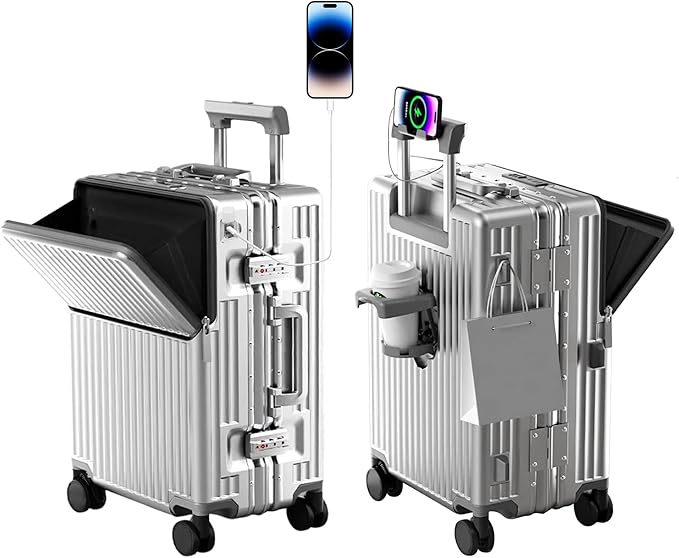 Carry on suitcase Zipperless Luggage,Polycarbonate Aluminum Hard Shell, Expandable Carry-On Suitcase with Spinner Wheels, 24 Inch Cabin