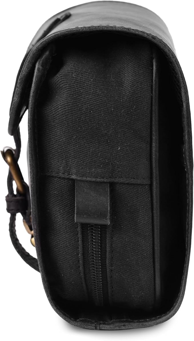 LEATHER VILLAGE Hanging Genuine Leather Toiletry Bag for Men & Women with Waterproof Lining – Handcrafted Vintage Travel Dopp Kit, Shaving Organizer & Shower Bathroom Essentials Case - Black
